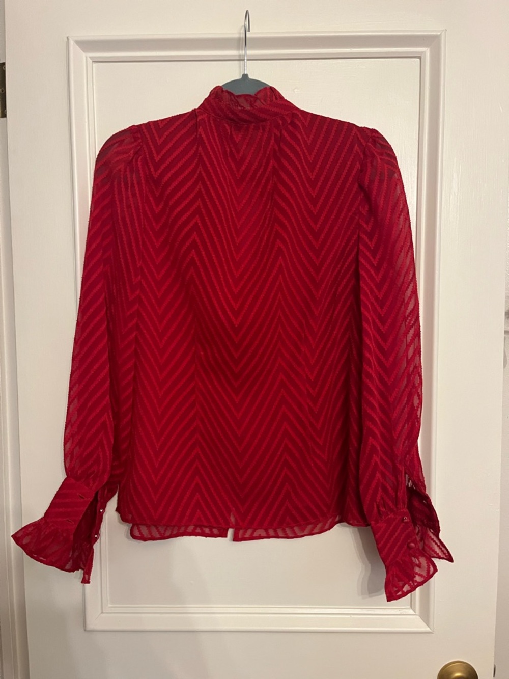 Walter Baker Crimson Chevron Button-Front Ruffle Blouse - Picture 6 of 6